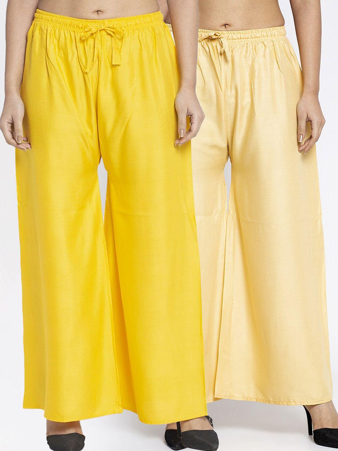 gracit women yellow & beige pack of 2 ethnic palazzos