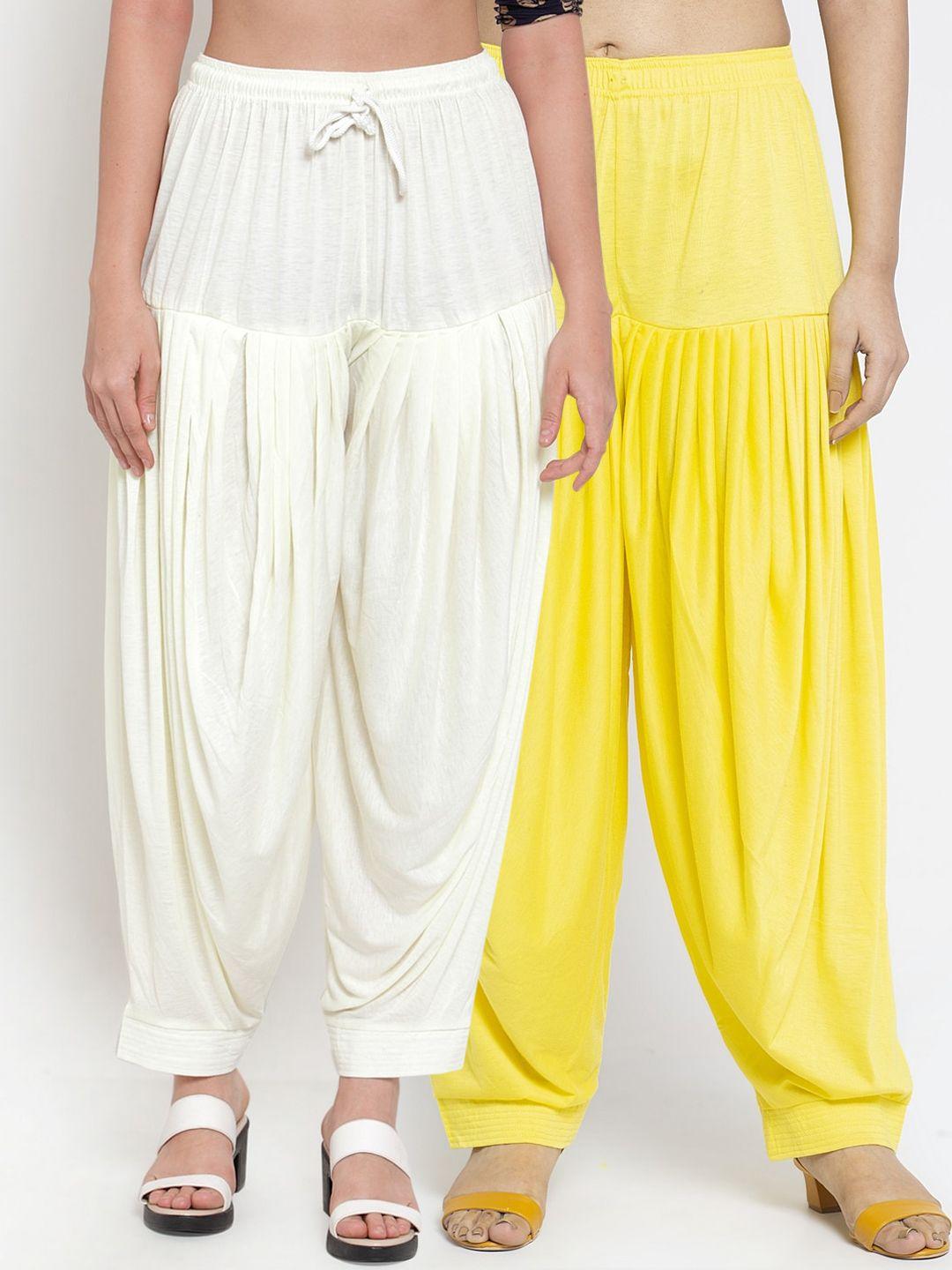 gracit women yellow & off white pack of 2 loose fit patiala