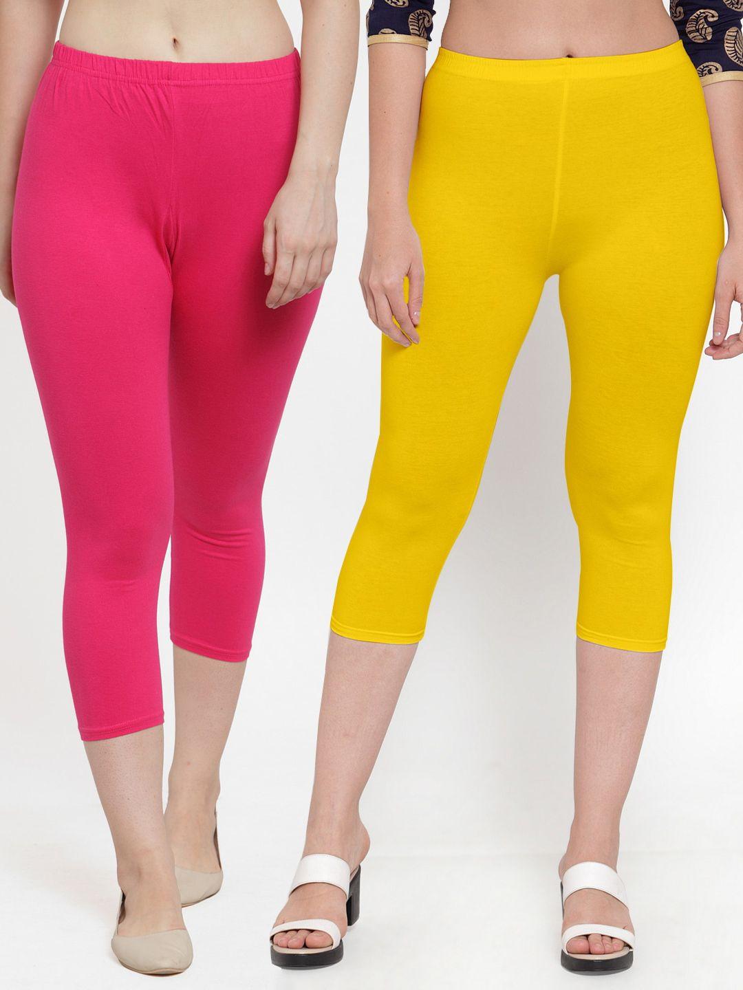 gracit women yellow & pink pack of 2 capris