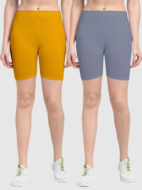 gracit yellow & grey cotton sports shorts - pack of 2