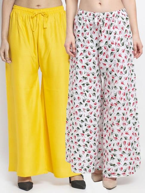 gracit yellow & white flared fit palazzos - pack of 2