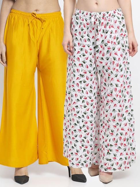 gracit yellow & white flared fit palazzos - pack of 2