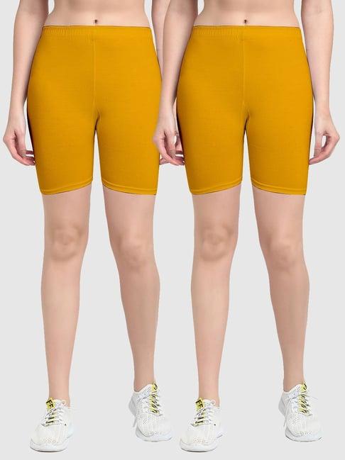 gracit yellow cotton sports shorts - pack of 2
