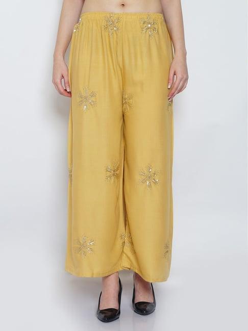 gracit yellow embroidered palazzos
