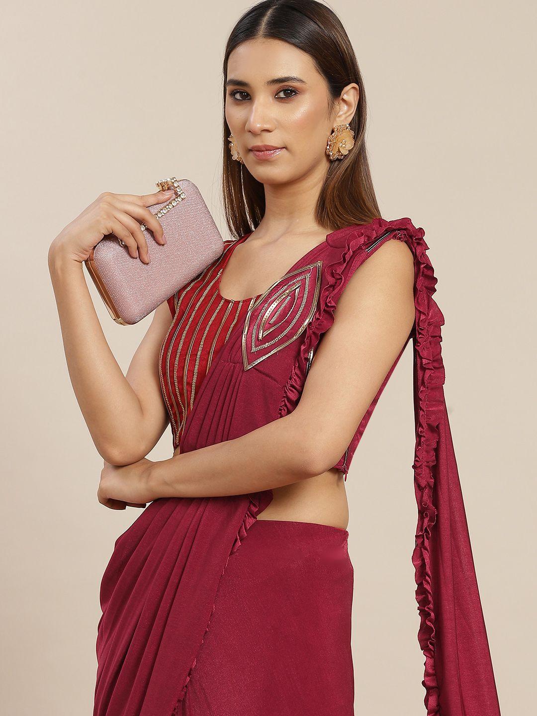 grancy maroon poly georgette ready to wear saree