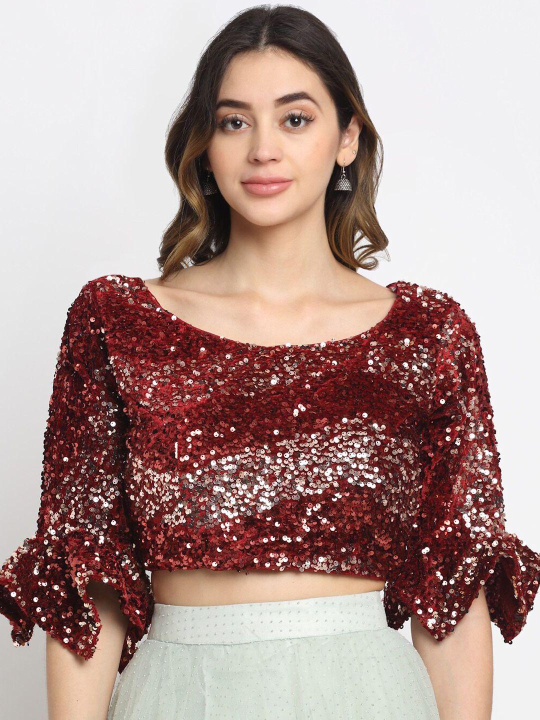 grancy maroon sequinned embellished saree blouse