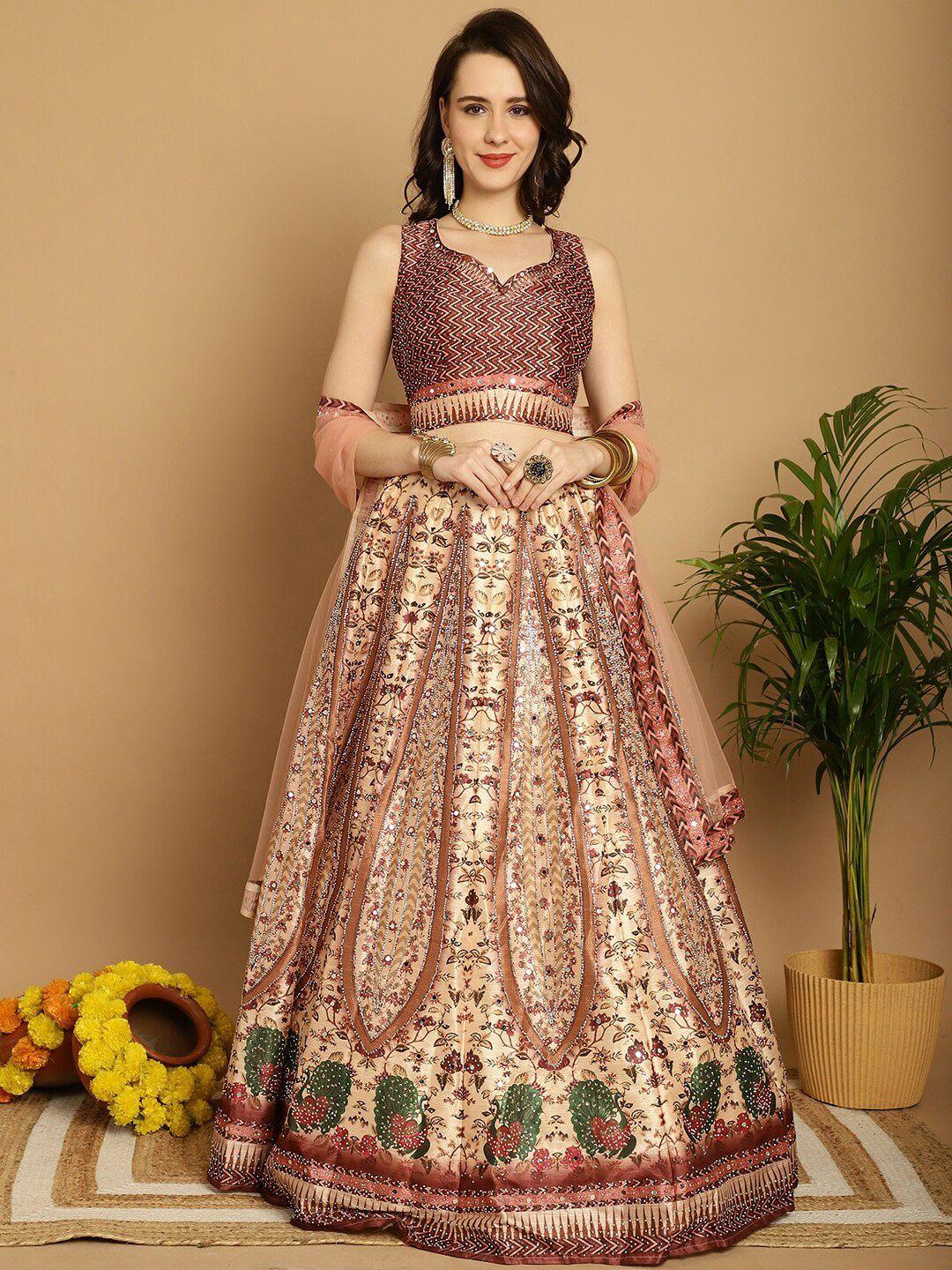 grancy printed beads and stones ready to wear lehenga & blouse with dupatta