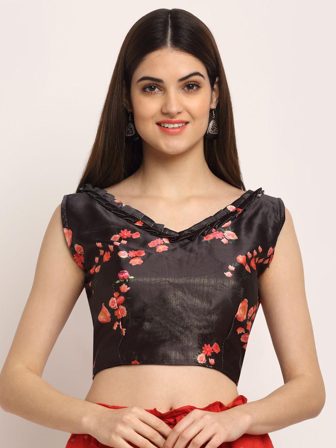 grancy women black printed saree blouse