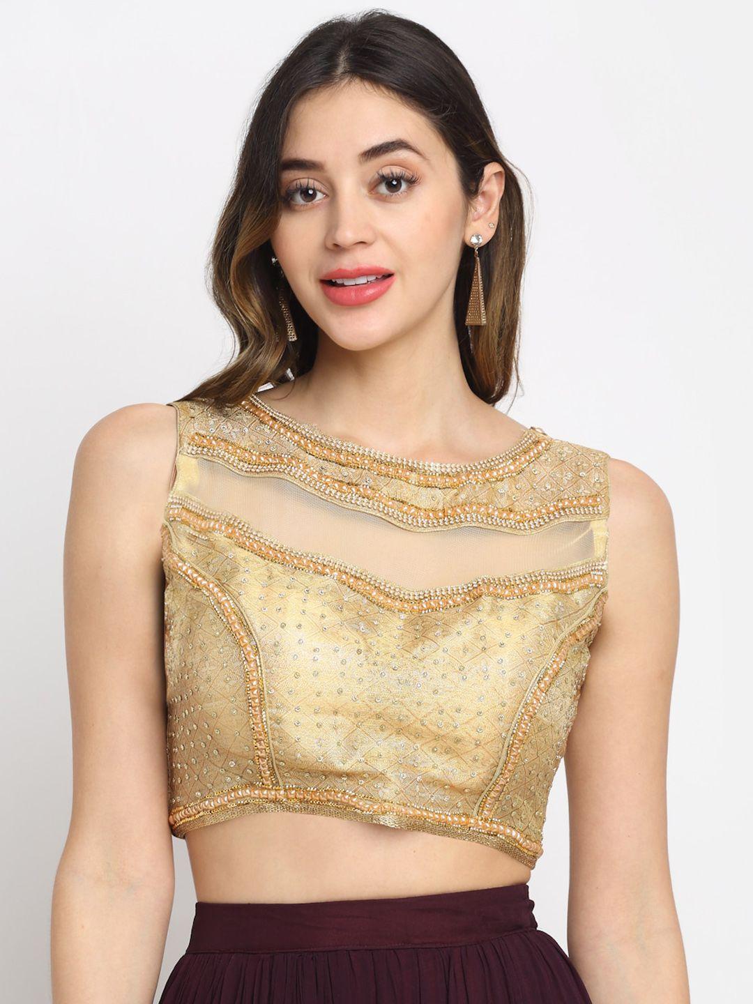 grancy women gold-coloured embellished saree blouse