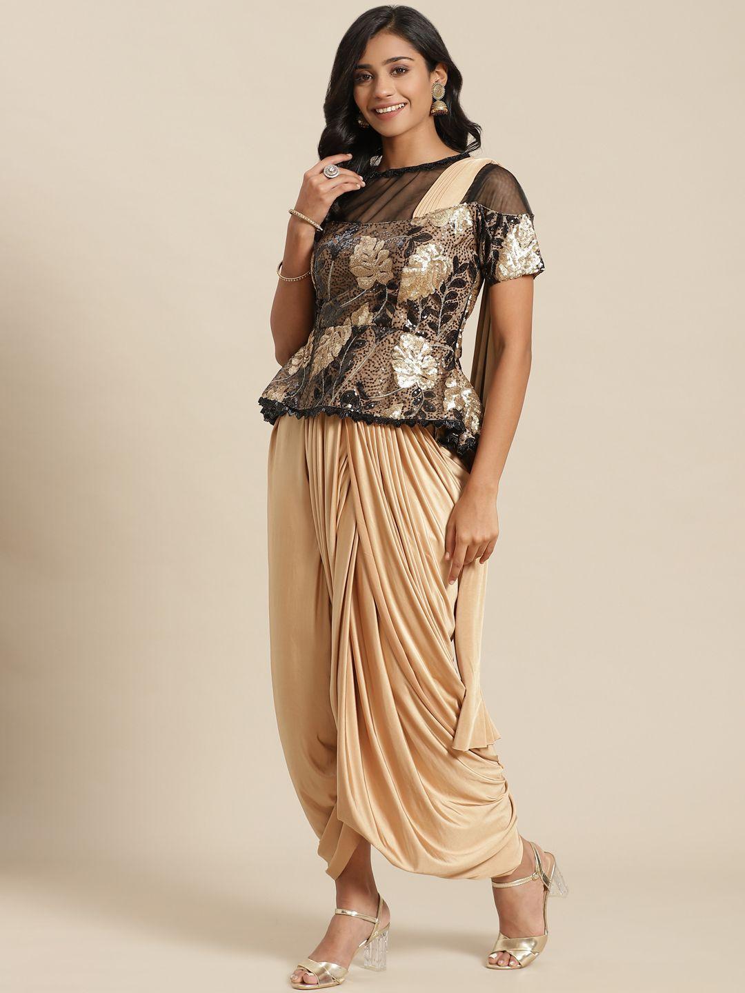 grancy brown & beige floral embroidered ready to wear saree