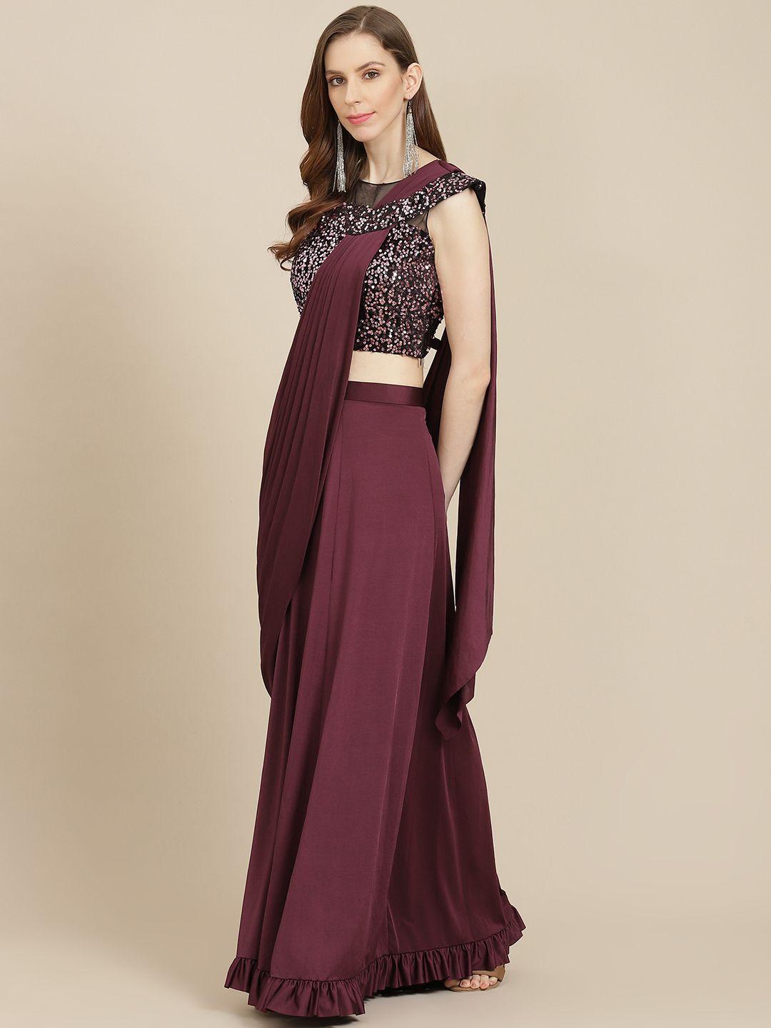 grancy burgundy solid ready to wear skirt saree