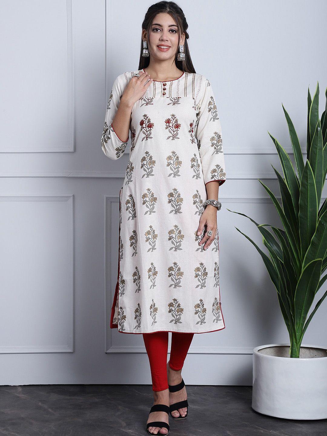 grancy floral printed round neck cotton kurta