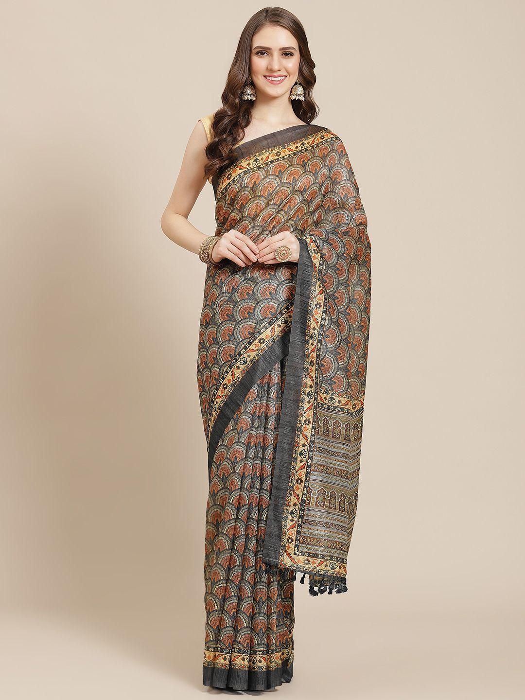 grancy grey & rust ethnic motifs kanjeevaram saree