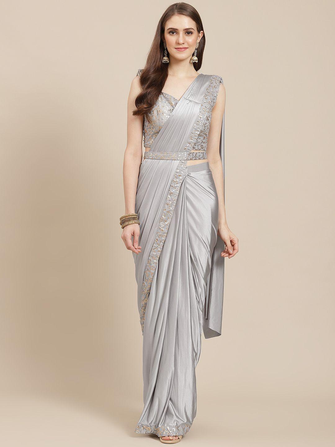 grancy grey embroidered ready to wear saree