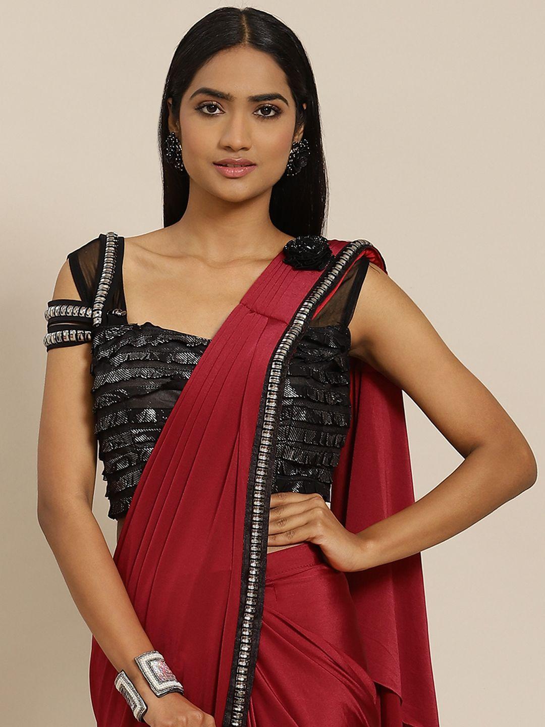 grancy maroon sequinned ready to wear saree