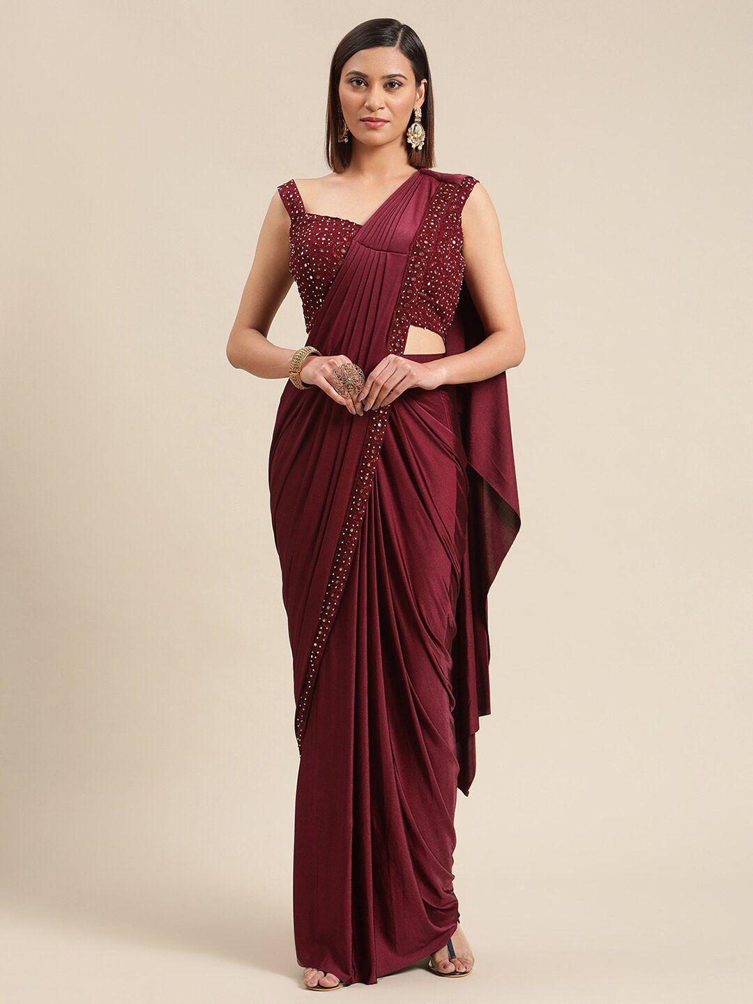 grancy maroon solid embellished blouse ready to wear saree