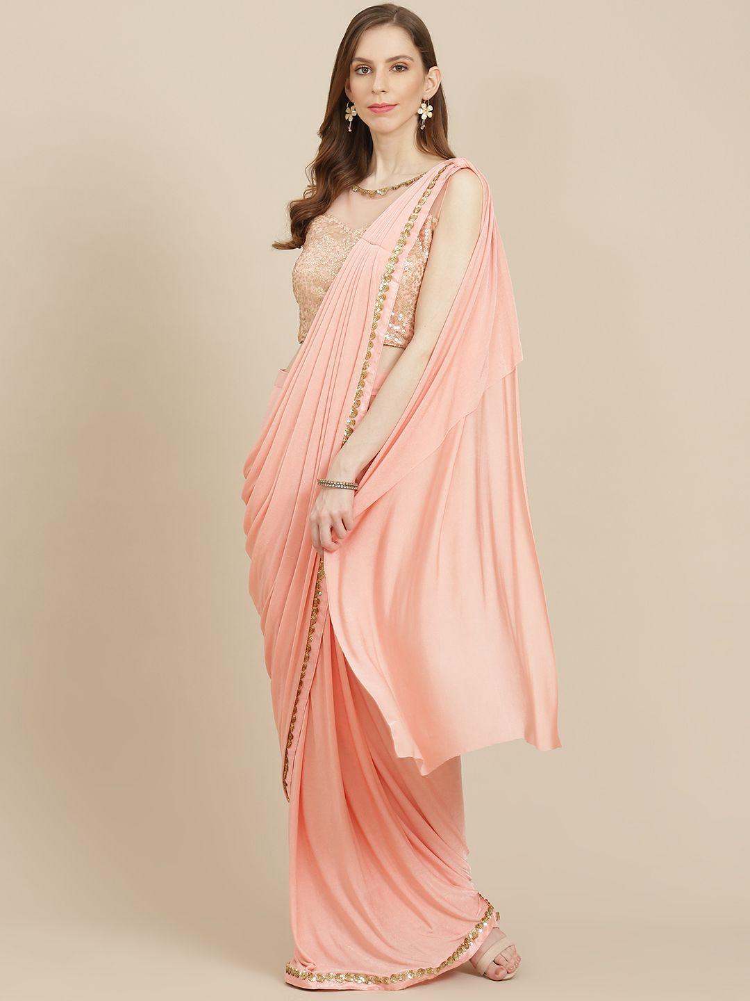 grancy peach-coloured sequinned ready to wear saree