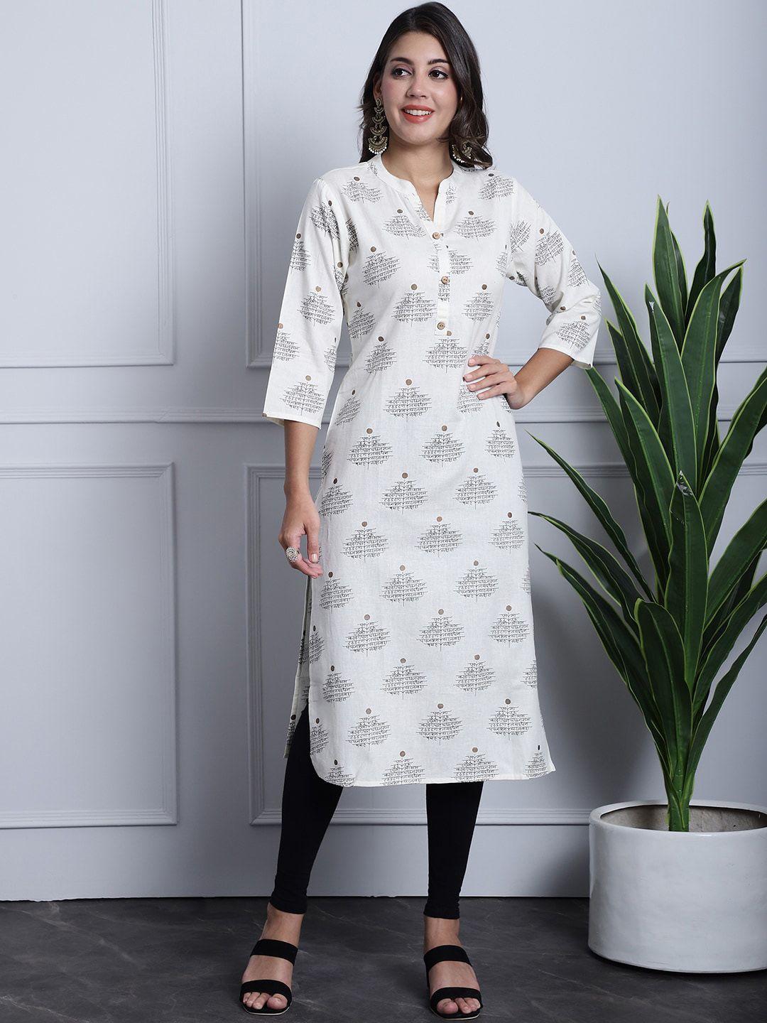 grancy printed mandarin collar cotton straight kurta