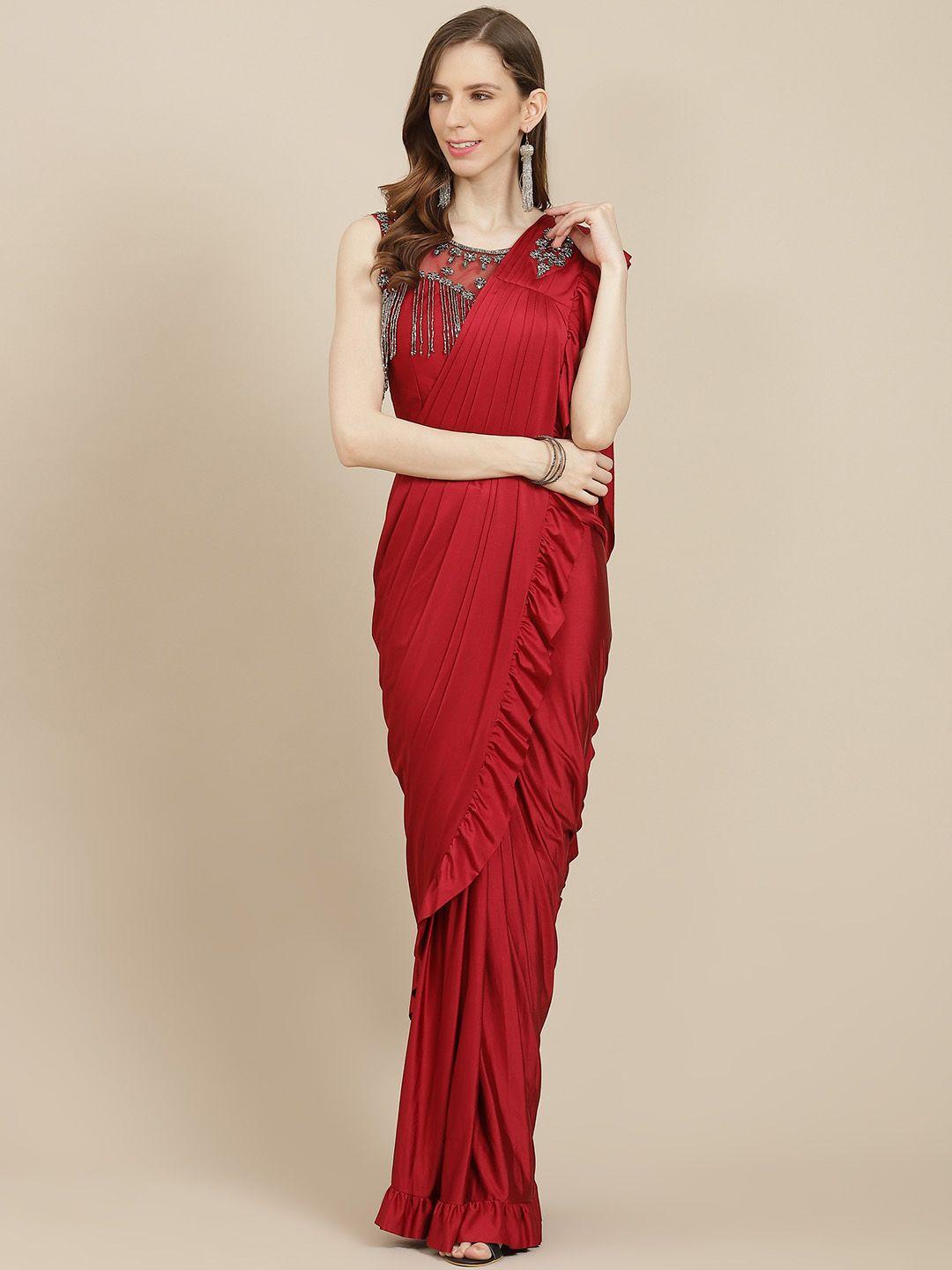 grancy red sequinned ready to wear saree