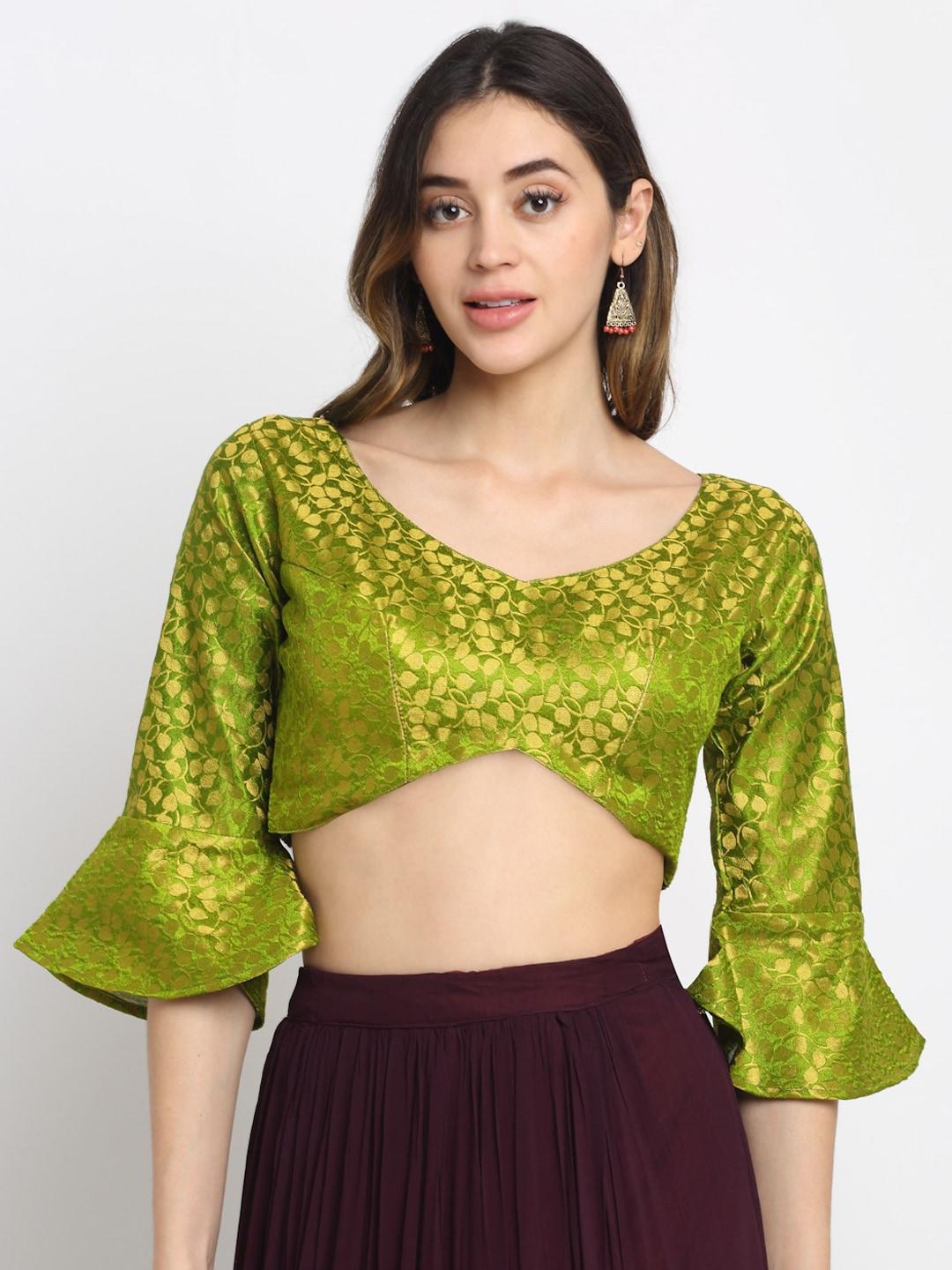 grancy women green & gold printed saree blouse