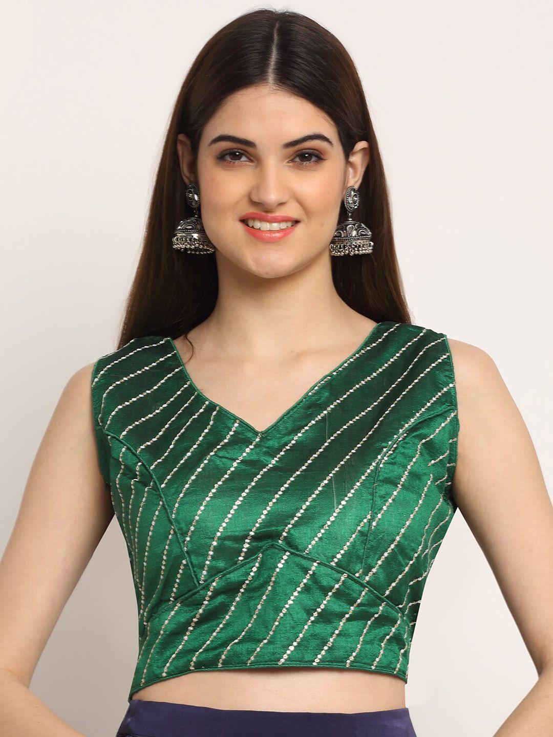 grancy women green printed saree blouse