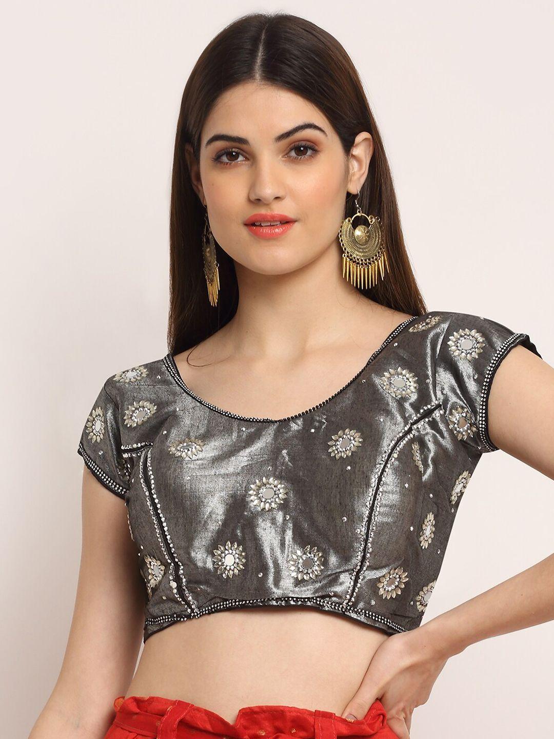 grancy women grey embroidered saree blouse