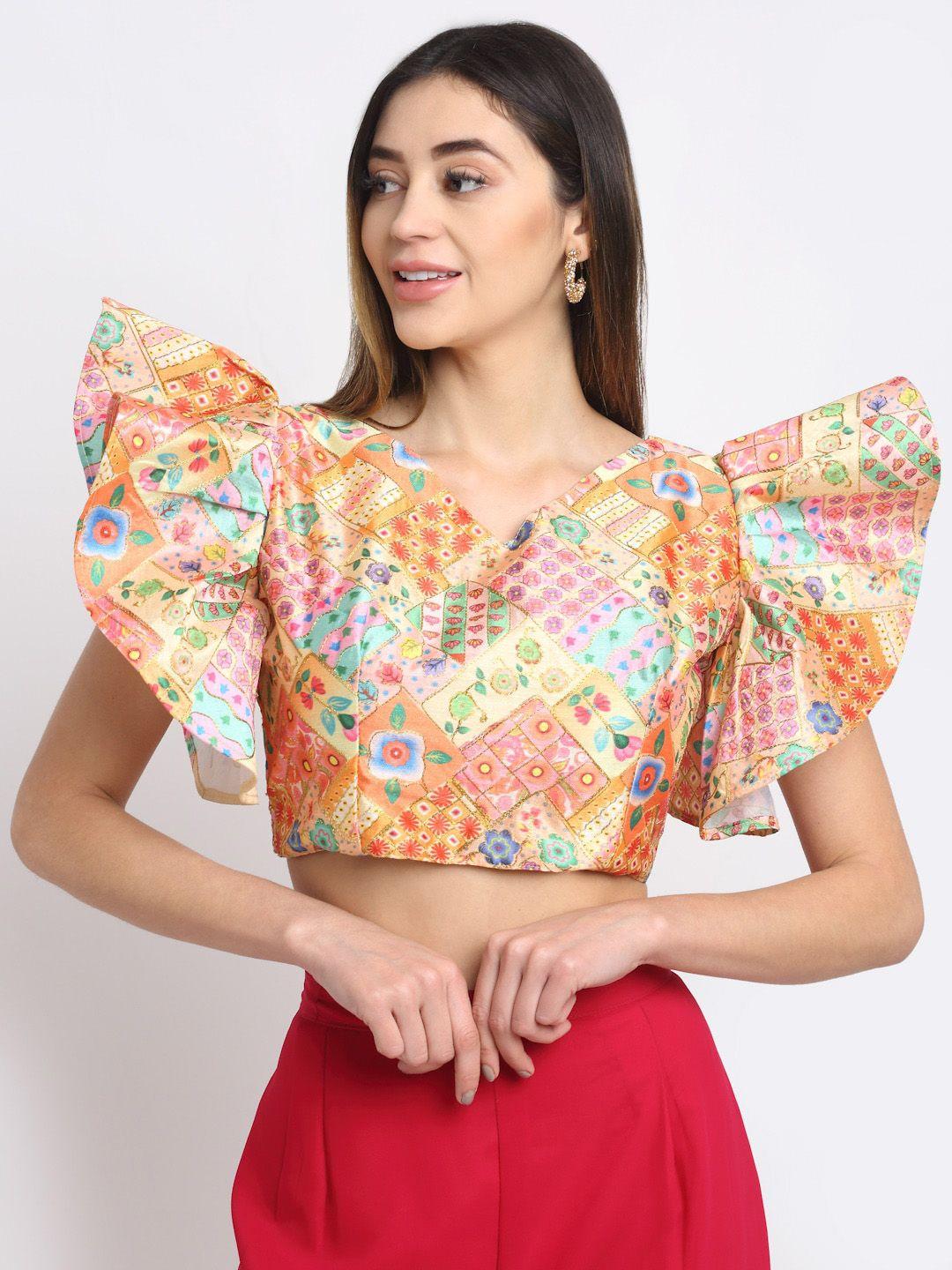 grancy women multi printed silk saree blouse