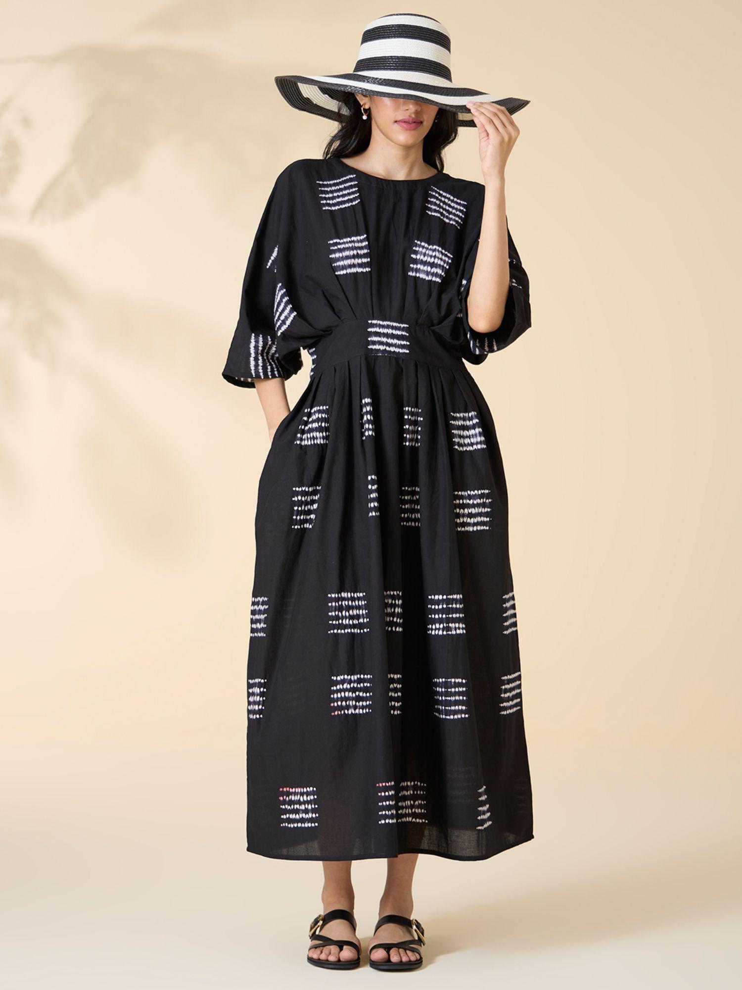 grand marina tie-and-dye pure cotton black dress