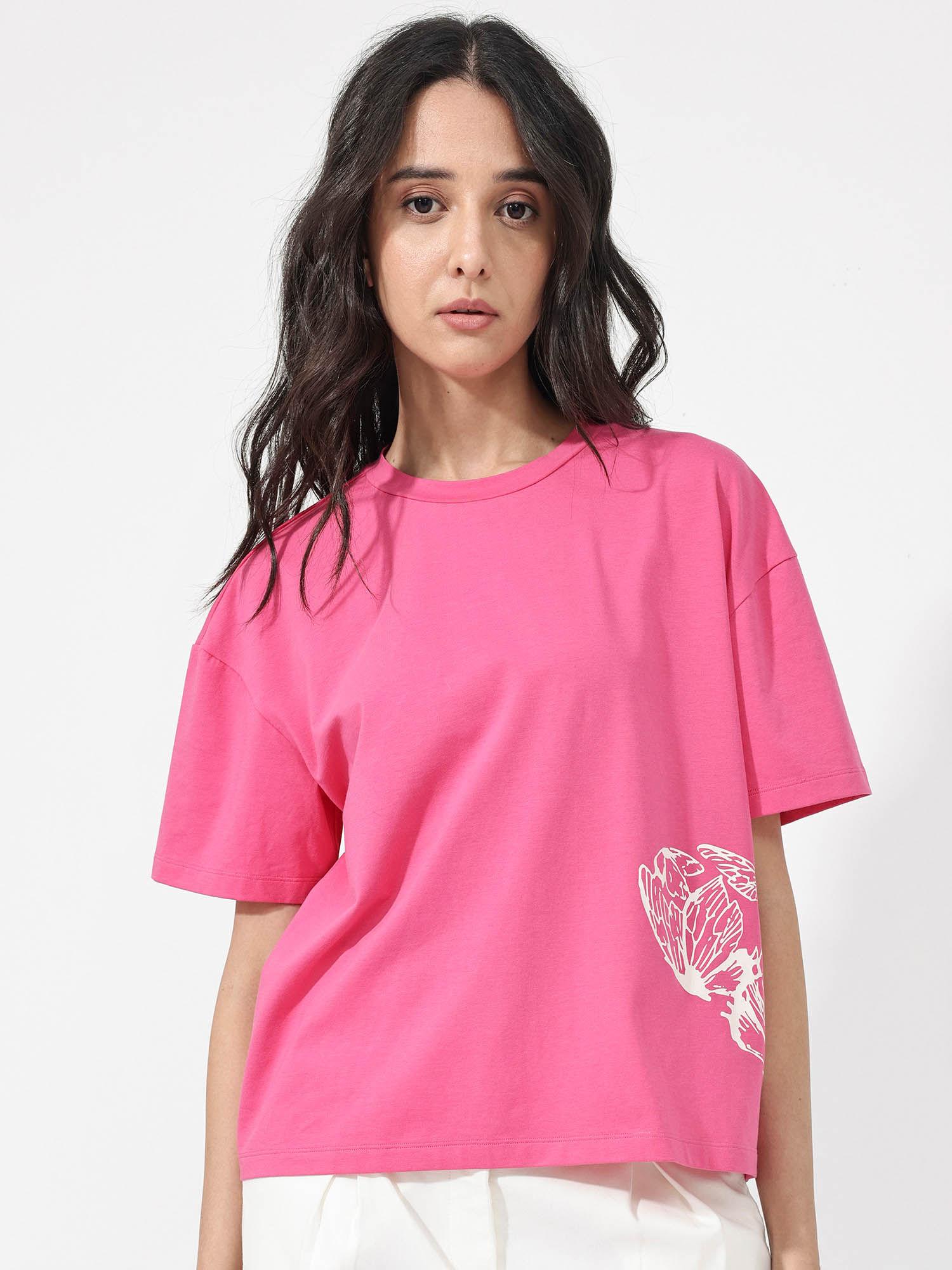 grando fluorescent pink printed t-shirt