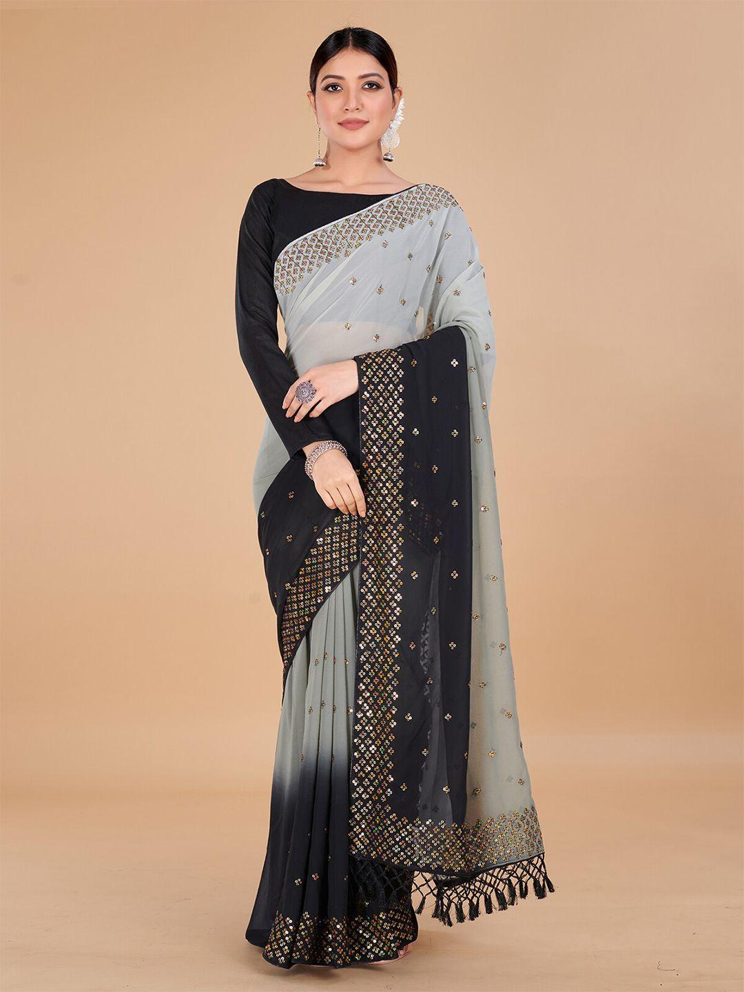 granthva fab sequinned embroidered pure georgette saree