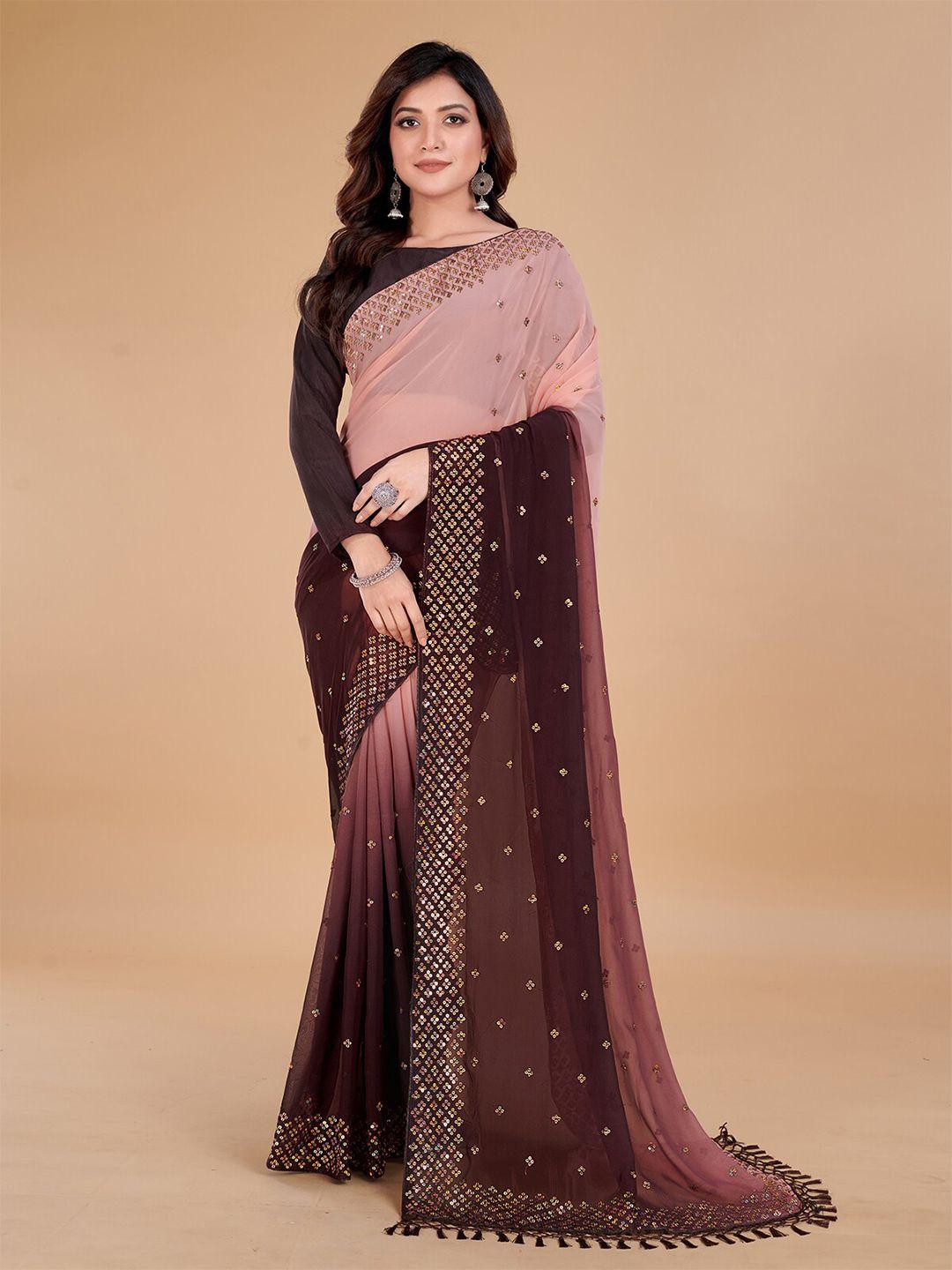 granthva fab colourblocked beads & stones pure georgette saree