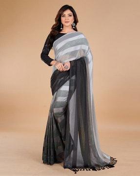 granthva fab designer grey and black embellished saree with blouse piece saree