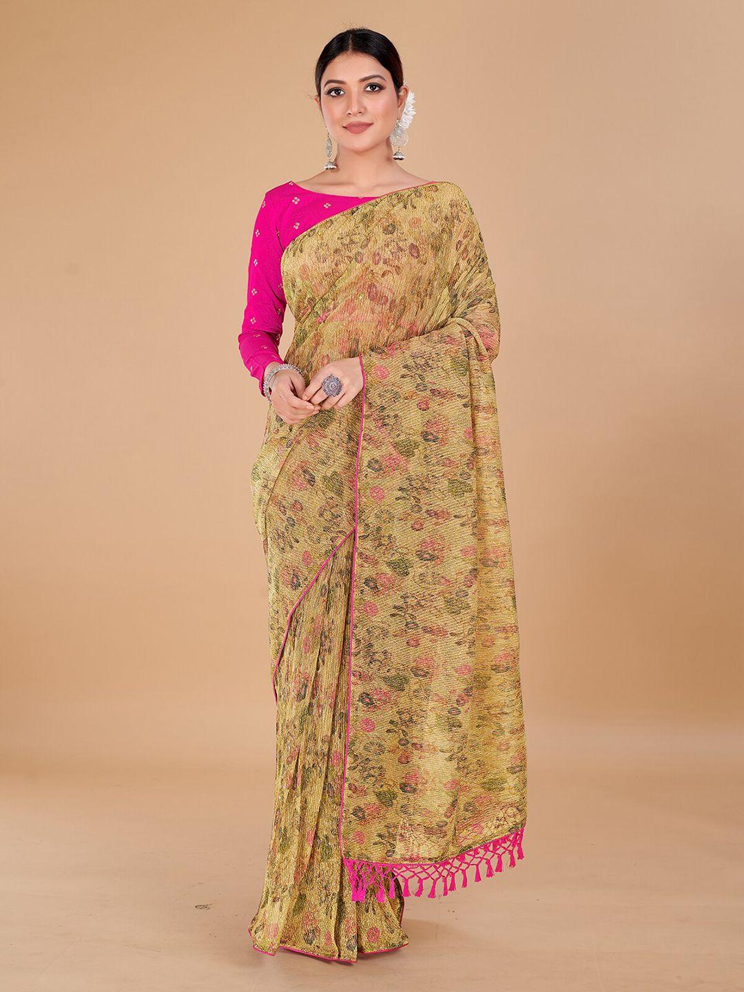 granthva fab floral printed art silk saree