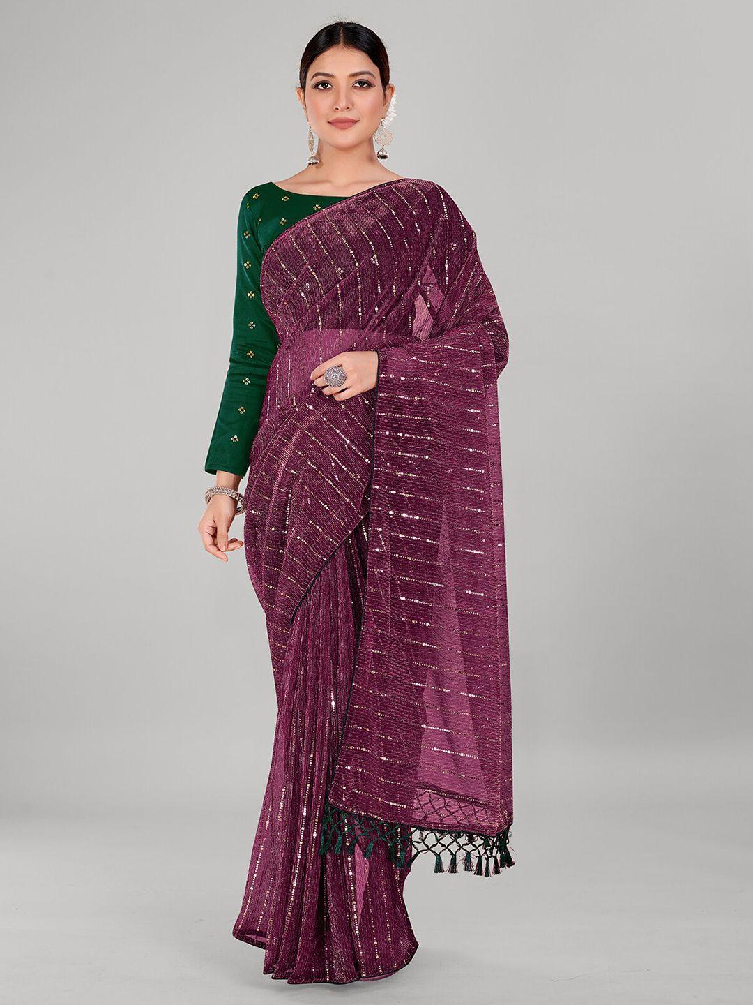 granthva fab striped sequinned embellished saree