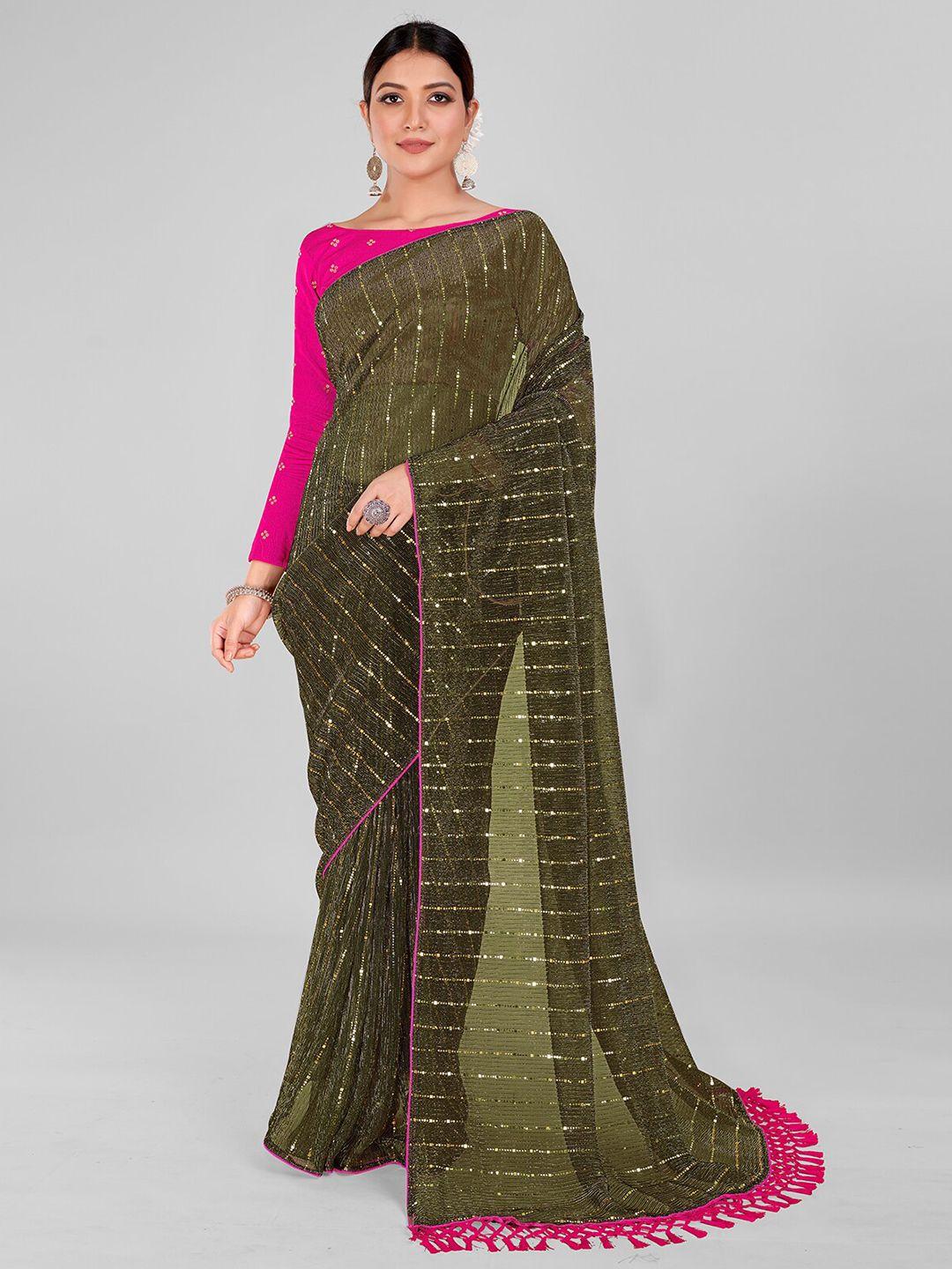 granthva fab striped sequinned embellished saree