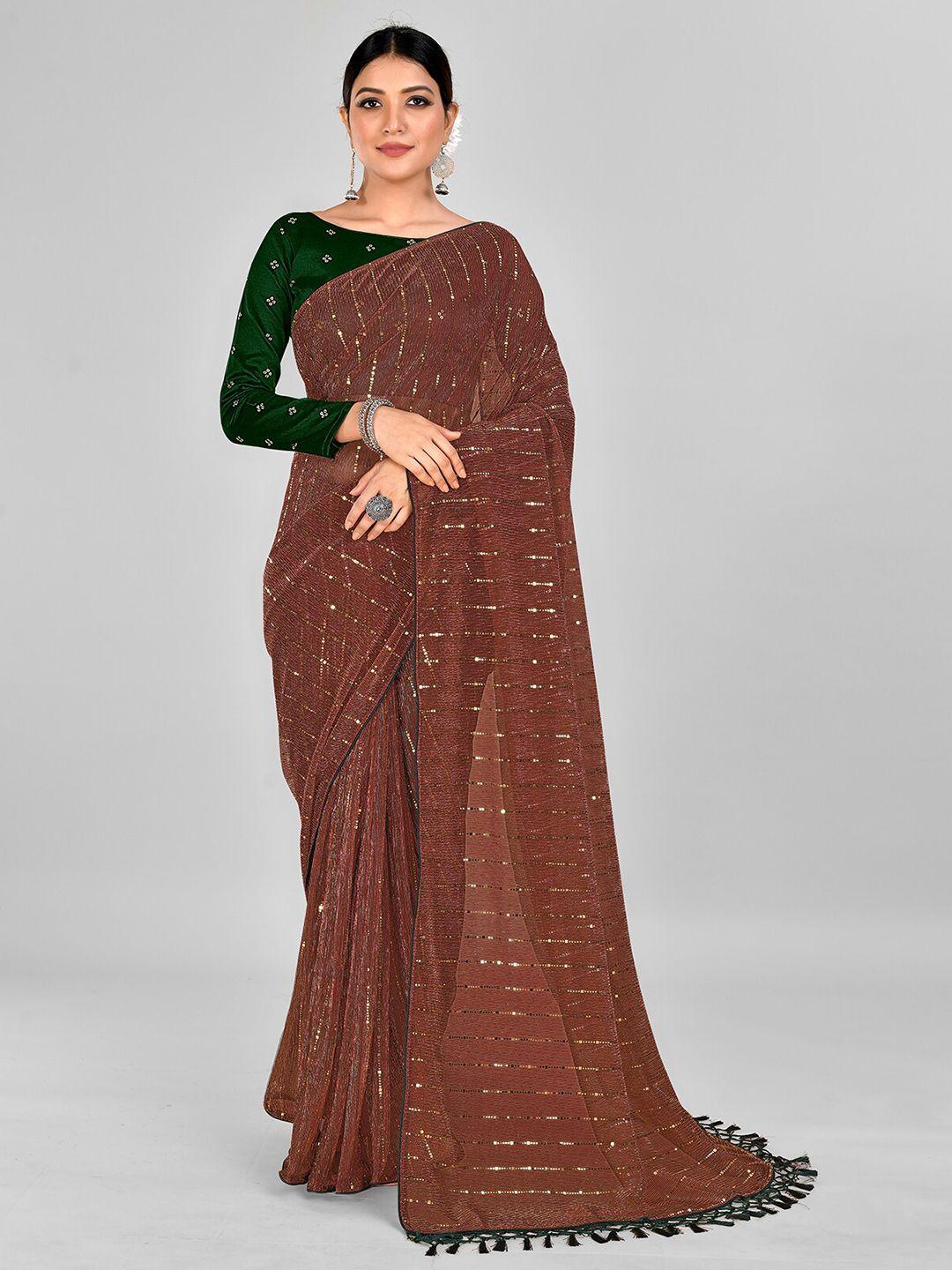 granthva fab striped sequinned embellished saree