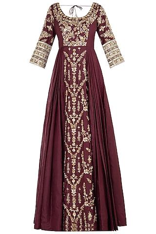 grape embroidered anakali gown set