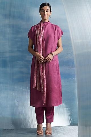 grape pink linen & cotton shimmer kurta set