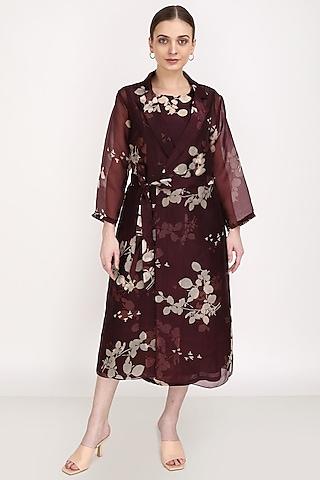 grape printed jacket dress with belt