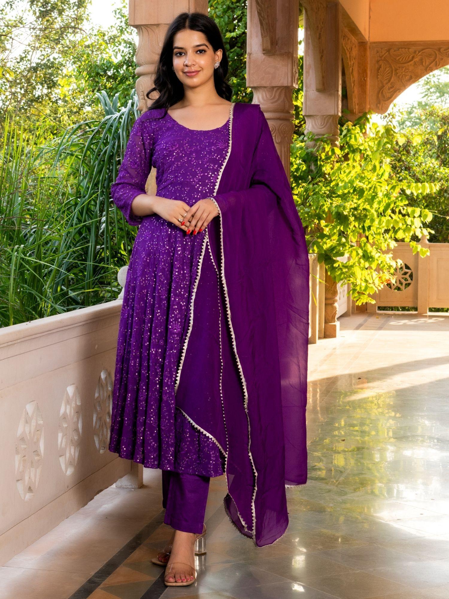 grape purple anarkali suit (set of 3)