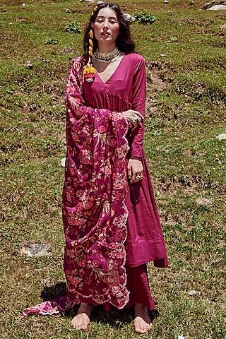 grape purple cotton mulmul anarkali set