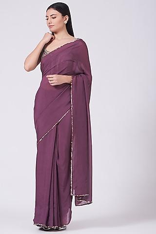 grape purple embellished saree set