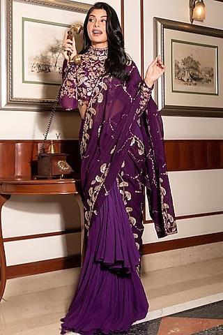 grapevine embroidered pre-stitched saree set