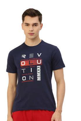 graphic cotton blend regular fit men's t-shirt - navy
