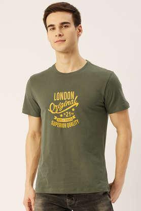graphic cotton blend regular fit men's t-shirt - olive