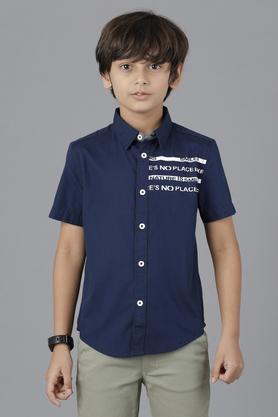 graphic cotton collar neck boy's shirt - navy