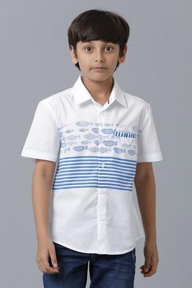 graphic cotton collar neck boy's shirt - white