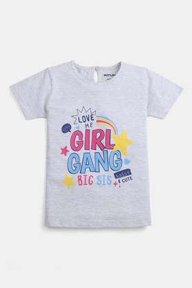 graphic cotton regular fit girls t-shirt - grey melange