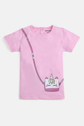 graphic cotton regular fit girls t-shirt - pink
