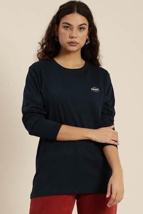 graphic cotton round neck women's oversized t-shirt - navy